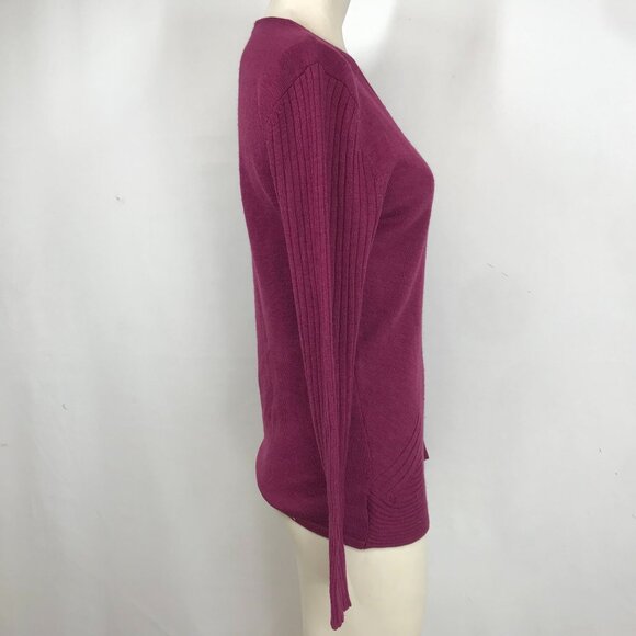 KRIMSON & KLOVER - WOMEN'S LARGE - WINE V NECK LONG SLEEVE WOOL SWEATER - Picture 4 of 8